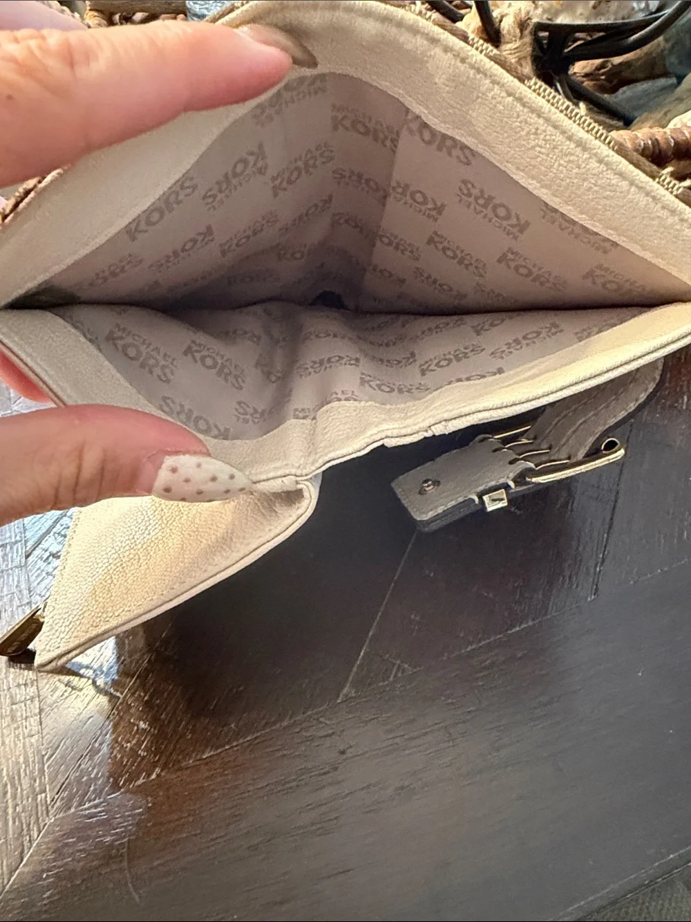 Michael Kors Brown and Tan Logo Buckle Wallet